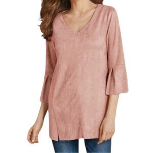 Soft Surroundings Women’s Faux Suede Bell Sleeve Blush Pink Izzy Tunic Top Sz‎ M